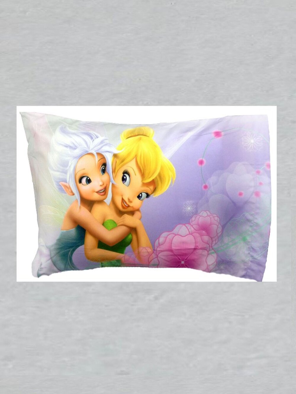 Tinkerbell Floral Frolic Reversible Pillowcase measures 20" x 30"